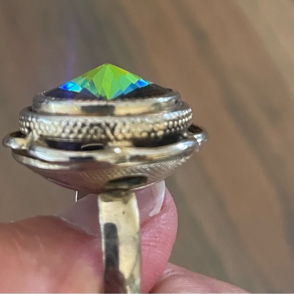Vintage Whiting & Davis Mid-Century Watermelon Rainbow Glass Gold Ring Size 12 - Picture 7 of 12